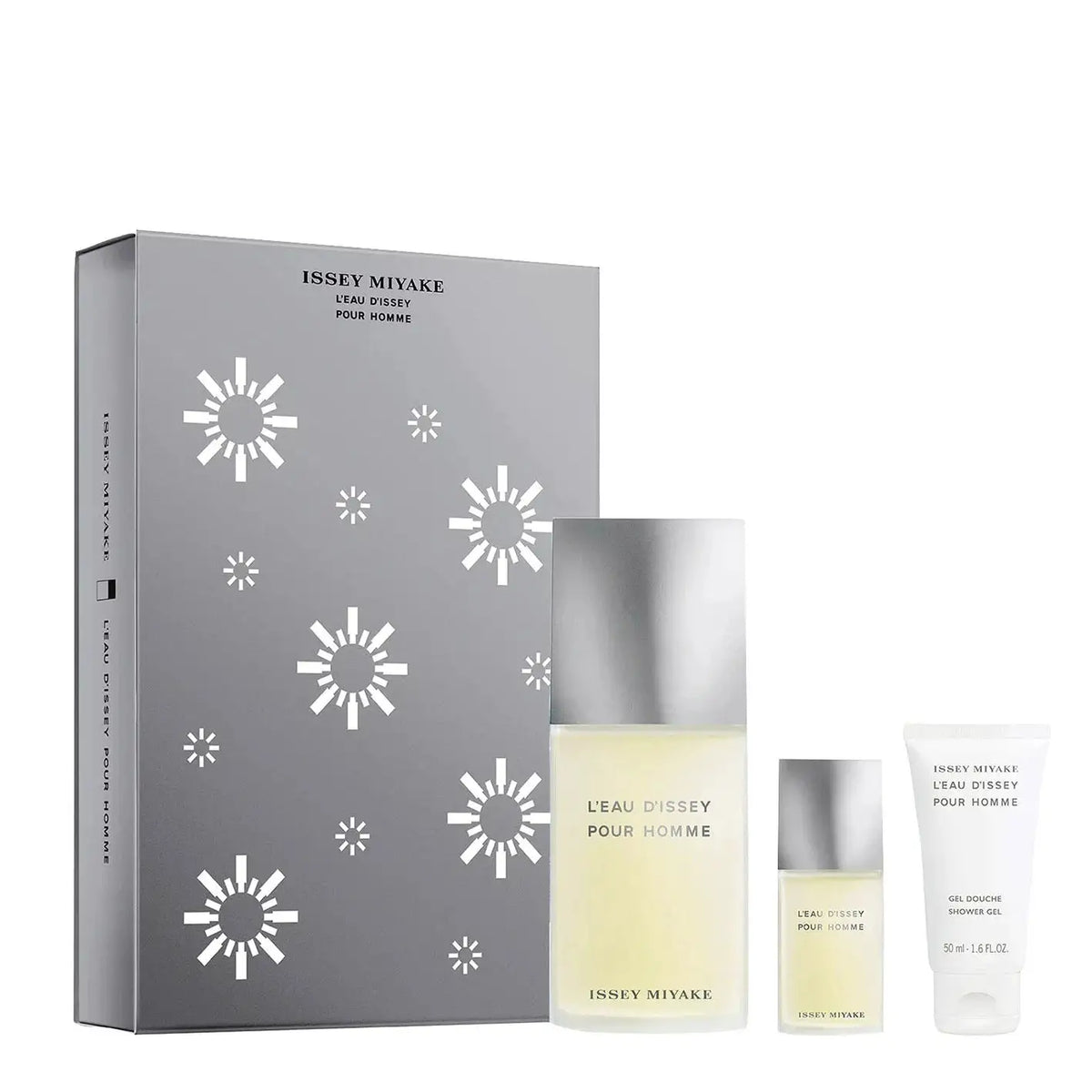 Xmas 2023 Set Issey Miyake: L'Eau D'Issey Pour Homme, Eau De Toilette, For Men, 125 ml + L'Eau D'Issey Pour Homme, Eau De Toilette, For Men, 15 ml *Miniature + L'Eau d'Issey, Moisturizing, Shower Gel, For All Skin Types, 50 ml - Beautyleader