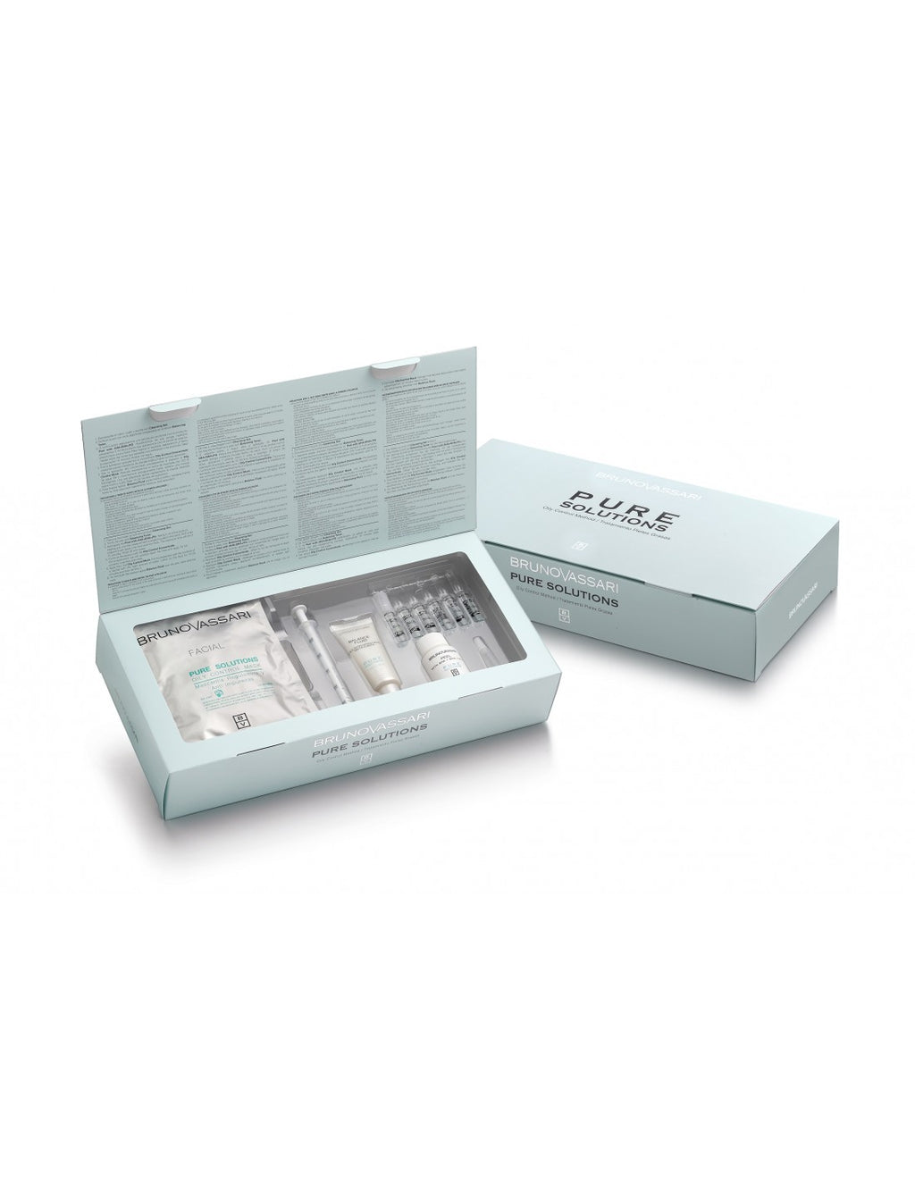 Pure Solutions Set Bruno Vassari: Balance Fluid, Vitamin A, Hydrating, Emulsion, For Face, 20 ml + Pure Solutions, Eliminates Impurities, Cream Mask, For Face, 30 g + Bruno Vassari, Purifying, Lotion-Serum, For Face, 3 ml + Bruno Vassari, Purifying, Lo...