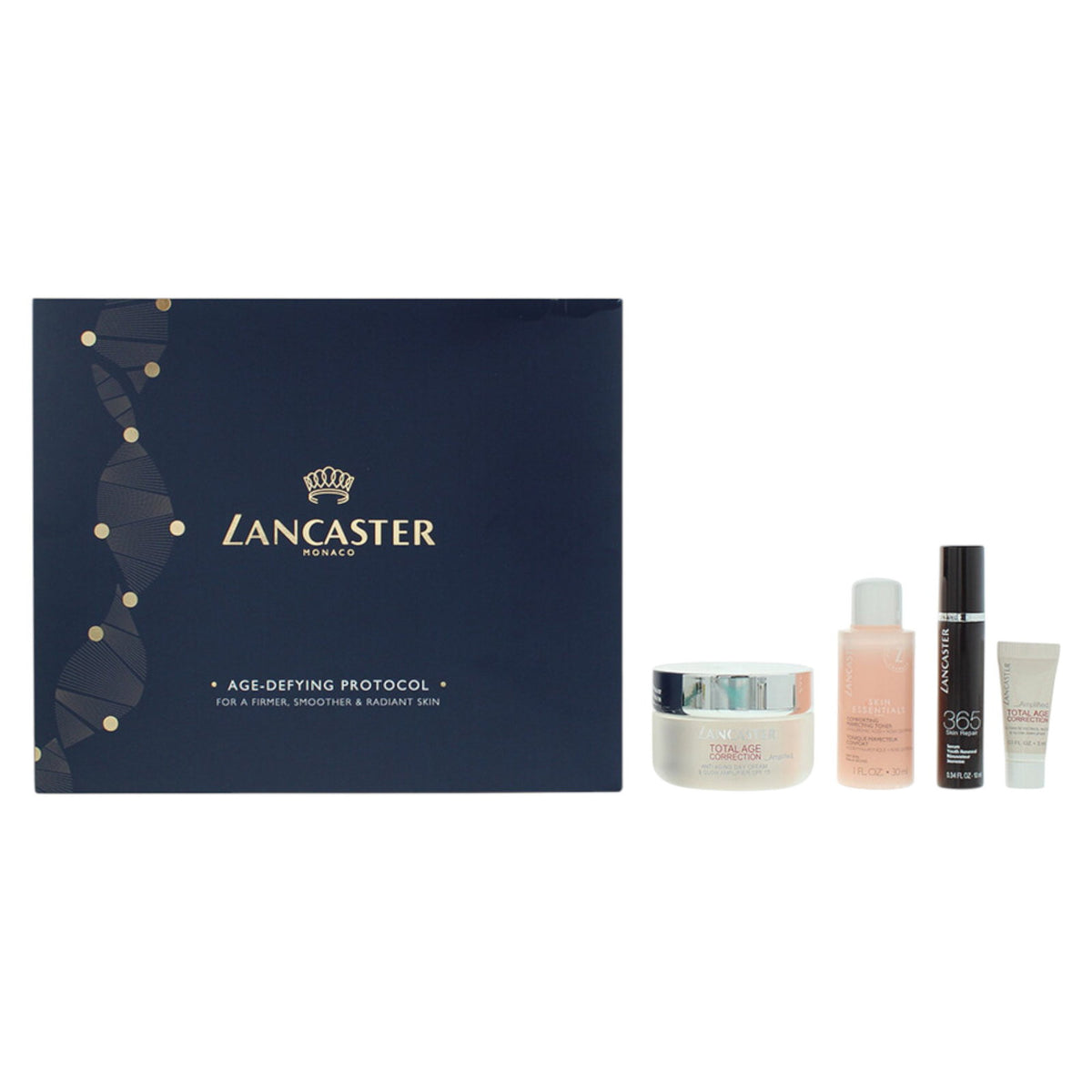 Set Lancaster: Skin Essentials, Hydration, Cleansing Toner, 30 ml + Total Age Correction, Anti Aging, Day, Cream, For Face, 15 SPF, 50 ml + Total Age Correction, Lightens skin, Serum, For Face, 3 ml + Total Age Correction, Anti Aging, Serum, For Face, ... - Beautyleader