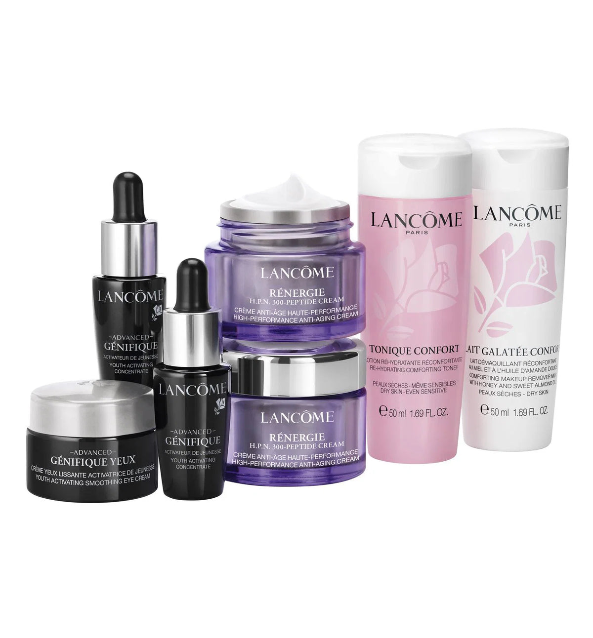 Set Lancome: Renergie HPN 300-Peptide, Anti-Aging, Daily, Cream, For Face, 2 pcs, 15 ml + Advanced Genifique, Anti-Aging, Serum, For Face, 2 pcs, 7 ml *Miniature + Advanced Genifique, Hydration, Eye Cream, 5 ml + Galatée Confort, Free of allergens, Mak... - Beautyleader