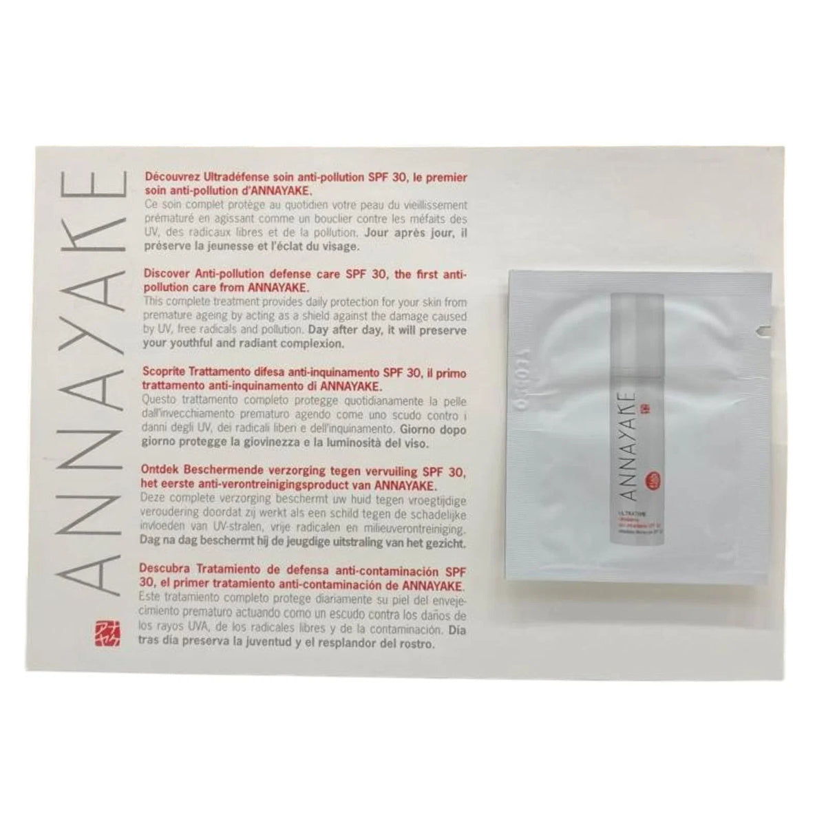 Annayake, Ultratime, Antiverschmutzung, Sahne, Für das Gesicht, SPF 30, 1 ml *Muster