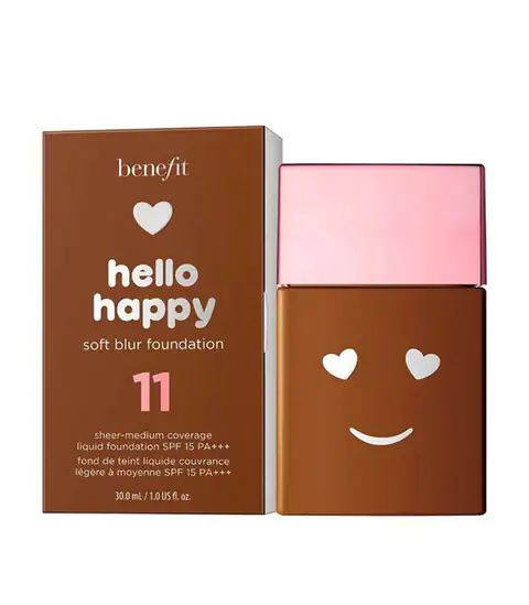 Benefit, Hello Happy Soft Blur, Mattes Finish, Flüssige Grundierung, 11, Dunkel Neutral, SPF 15, 30 ml