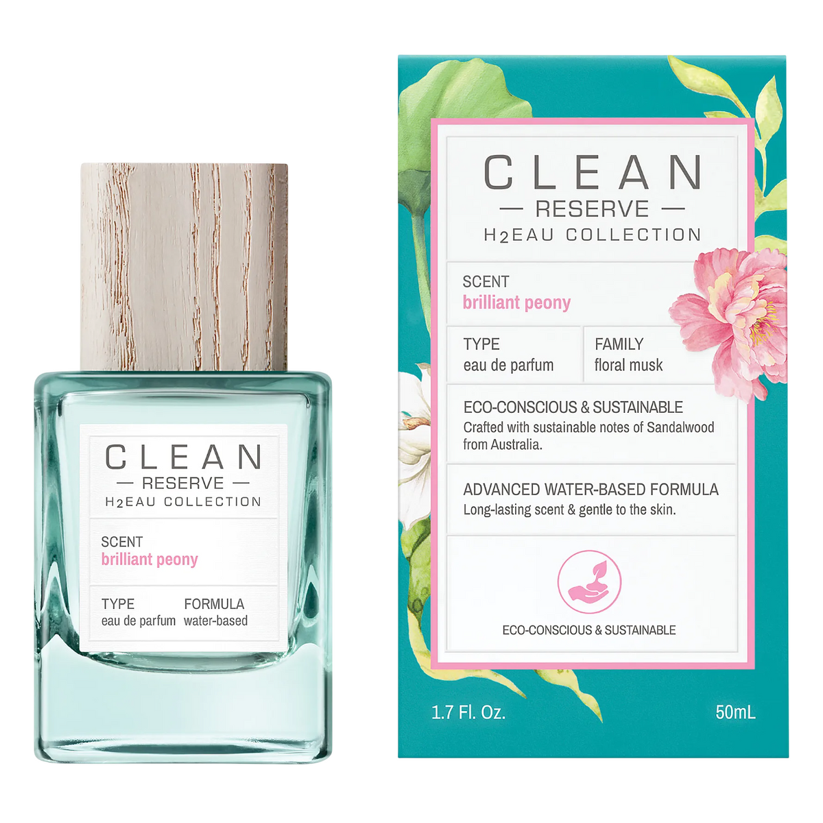 Clean, H2Eau Brilliant Peony, Eau de Parfum, Unisex, 50 ml