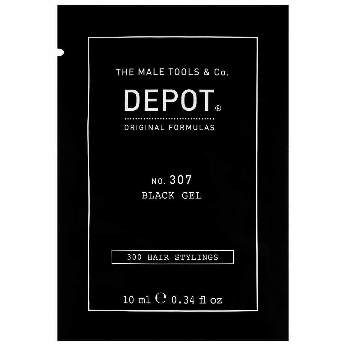 Depot, 300 Hair Stylings No. 307 Black, Botanischer Komplex, Haarstyling-Gel, Vorübergehende Abdeckung & Volumen, Mittlerer Halt, 10 ml