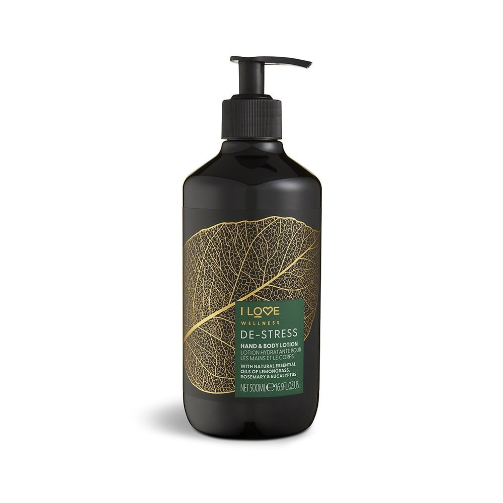I Love, Wellness De-Stress, Vegan, Feuchtigkeitsspendend und weichmachend, Rosmarin, Eukalyptus & Zitronengras, Lotion, Für Hände & Körper, 500 ml