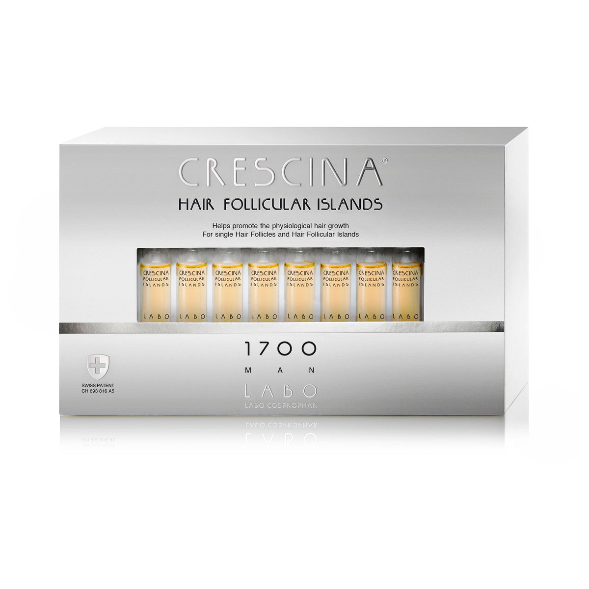 Labo Cosprophar Suisse, Crescina Follicular Islands 1700, Zur Wachstumsstimulation, Ampullen Behandlungsserum, Für die Kopfhaut, Für Männer, 20 stk