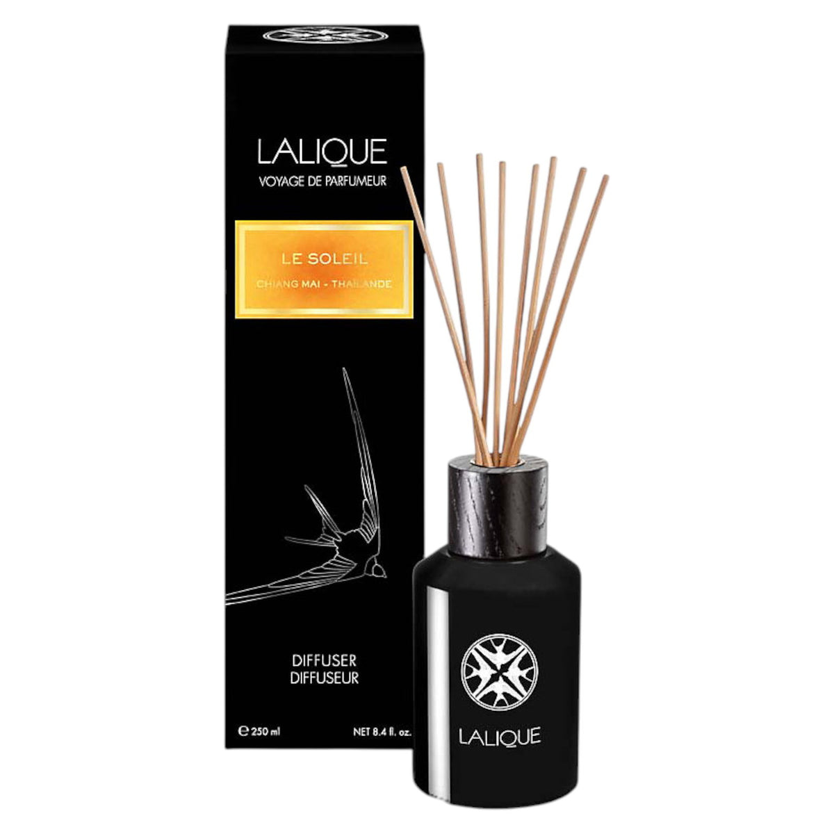 Lalique, Le Soleil Chiang Mai Thailande, Schilf, Aroma-Rattanstäbchen-Diffusor, Glanzschwarz, 250 ml - Beautyleader