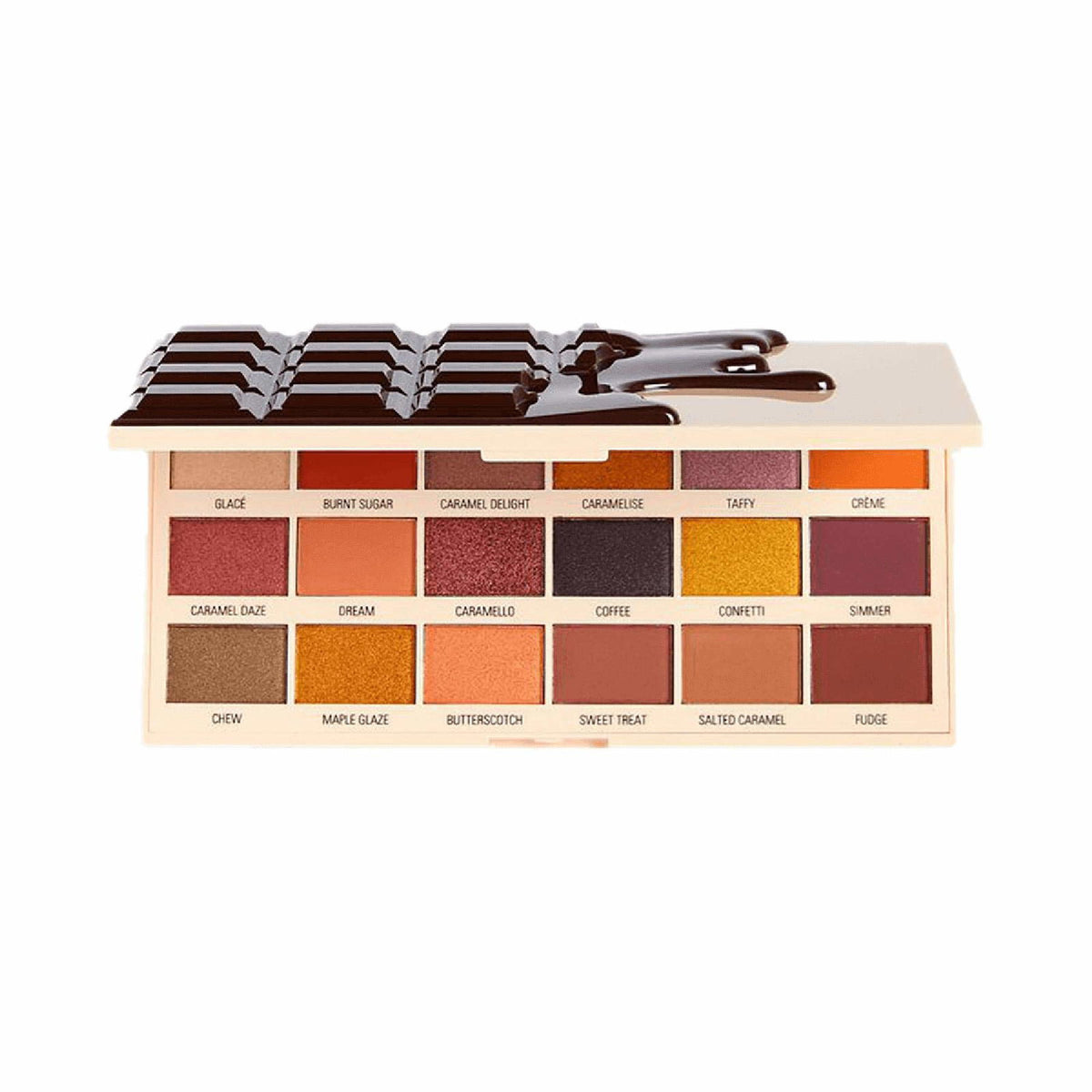 Makeup Revolution, I Heart, Lidschattenpalette, Karamell Nudes Schokolade, 18 Schattierungen, 18 g