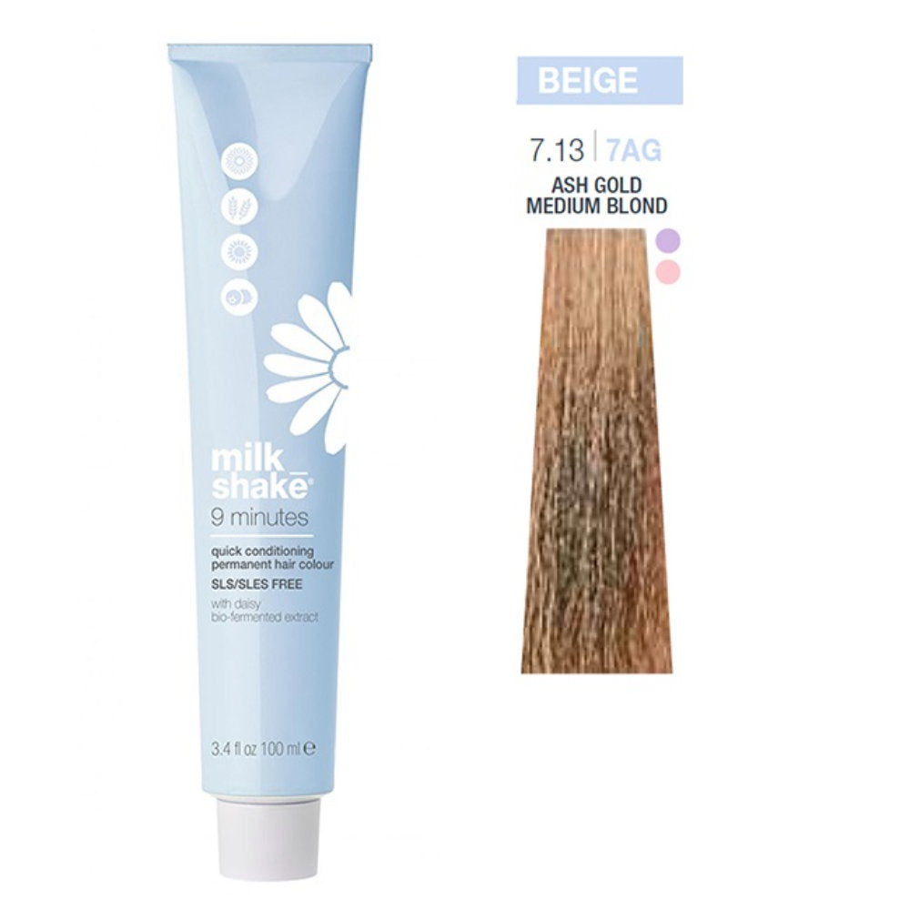 Milk Shake, 9 Minutes, Permanente Haarfarbe, 7.13 Biondo Cenere Dorato, 100 ml