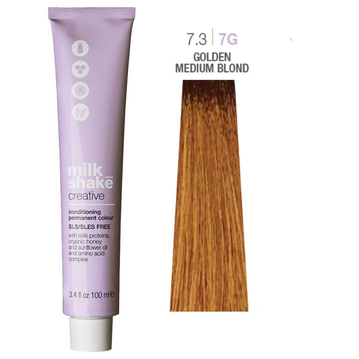 Milk Shake, Creative, Ohne SLS/SLES, Permanente Haarfarbe, 7.37G Golden Medium Blond, 100 ml