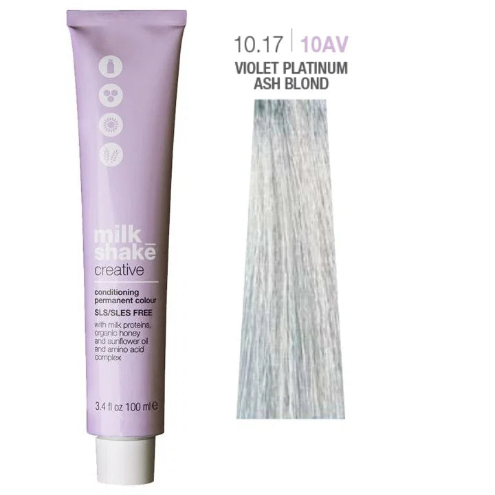 Milk Shake, Creative, Ohne SLS/SLES, Permanente Haarfarbe, 10.1710AV Violet Platinum Ash Blond, 100 ml