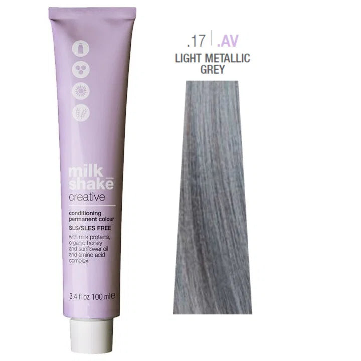 Milk Shake, Creative, Ohne SLS/SLES, Permanente Haarfarbe, .17.AV Light Metallic Grey, 100 ml
