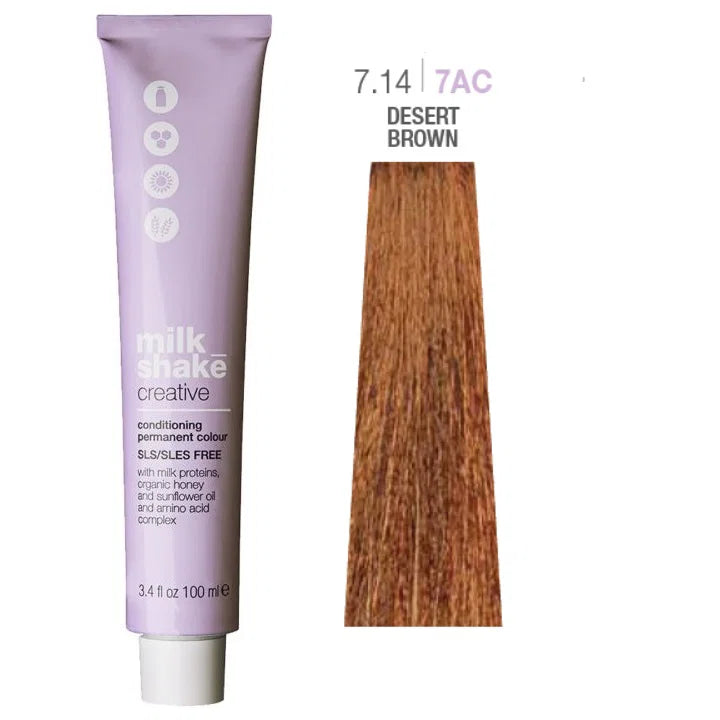 Milk Shake, Creative, Ohne SLS/SLES, Permanente Haarfarbe, 7.147AC Desert Brown, 100 ml