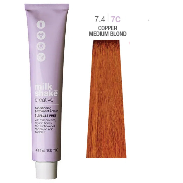 Milk Shake, Creative, Ohne SLS/SLES, Permanente Haarfarbe, 7.47C Copper Medium Blond, 100 ml