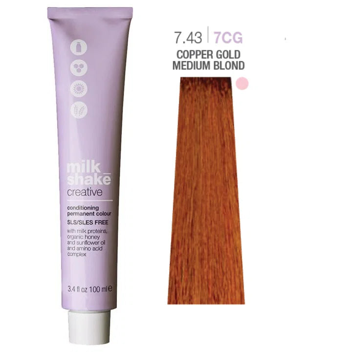 Milk Shake, Creative, Ohne SLS/SLES, Permanente Haarfarbe, 7.437CG Medium Copper Golden Blond, 100 ml