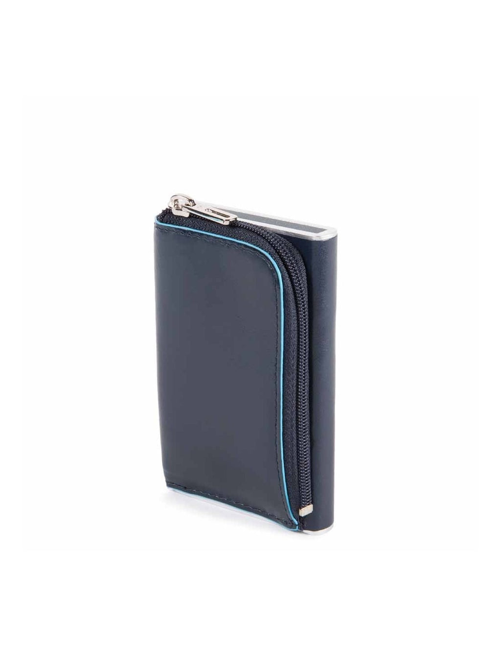 Piquadro, Blue Square, Leder-Kartenhalter, Quadratisches Schiebesystem mit Reißverschluss-Münzfach, PP5359B2R-BLU2, Blau, Für Männer