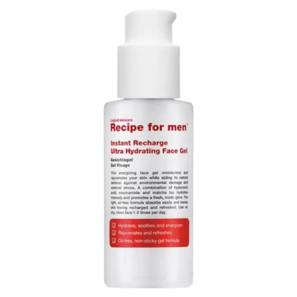 Recipe For Men, Instant Recharge, Hyaluronsäure, Feuchtet an, Gel, Gesicht, 75 ml