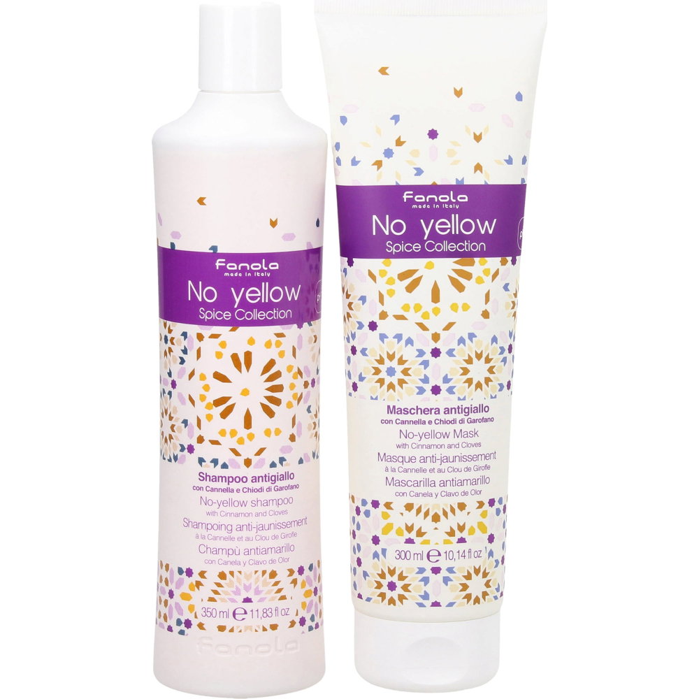 Set Fanola: No Yellow Spice Collection, Hair Treatment Cream Mask, For Neutralisation Of Yellow Tones, 300 ml + No Yellow Spice Collection, Hair Shampoo, For Neutralisation Of Yellow Tones, 350 ml