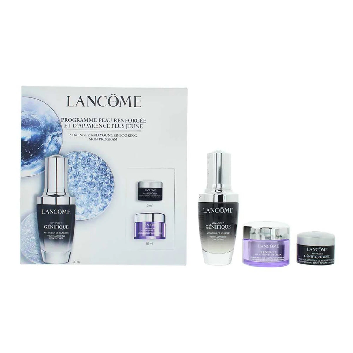 Set Lancome: Advanced Genifique, Anti-Aging, Serum, For Face, 30 ml + Renergie HPN 300-Peptide, Anti-Aging, Cream, For Face, 15 ml + Advanced Genifique, Hydration, Eye Cream, 5 ml - Beautyleader