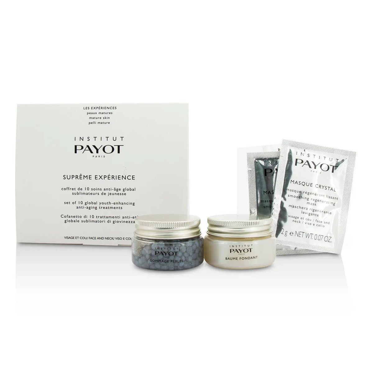 Pro Box Le Supreme Set Payot: Baume Fondant, Balm, For Face, 30 g + Crystal, Powder Mask, For Face, 10 pcs, 2 g + Gommage Perles, Serum Capsules, For Face, 30 g by Payot